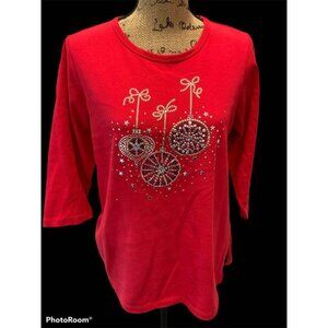 🌸3/$15🌸Red Jeweled Christmas Ornament 3/4 Sleeve Tee sz S